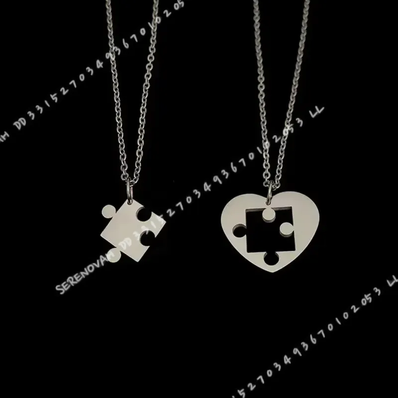 Magnetic Couple Matching Necklaces - 2-delige set eenvoudige puzzelhart-hanger paar ketting