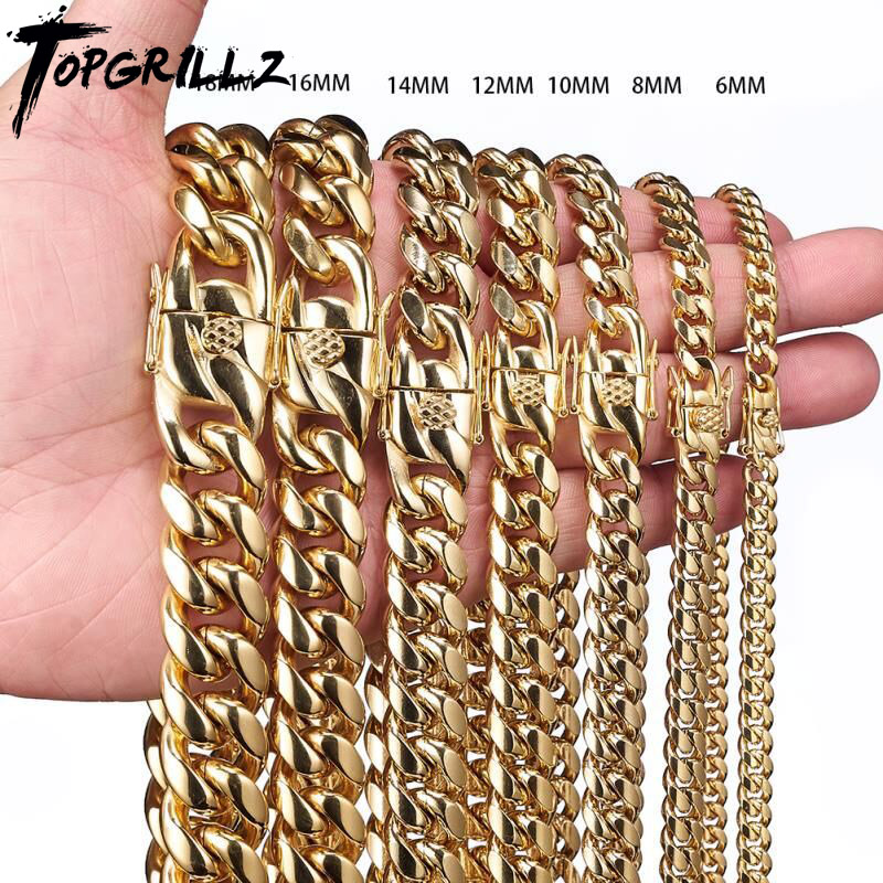 Cuban Link Chain 12Mm - Topgrillz Roestvrij Staal Gouden Kleur Cubaanse