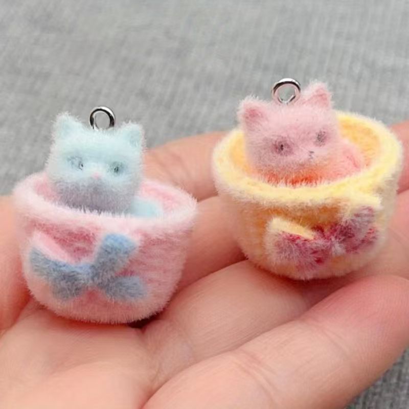 Earrings - 4 stuks 3D pluche hars kattenhangers,