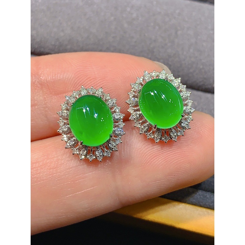 Earrings - IJs-type positieve yang groene jadeiet oorbellen,