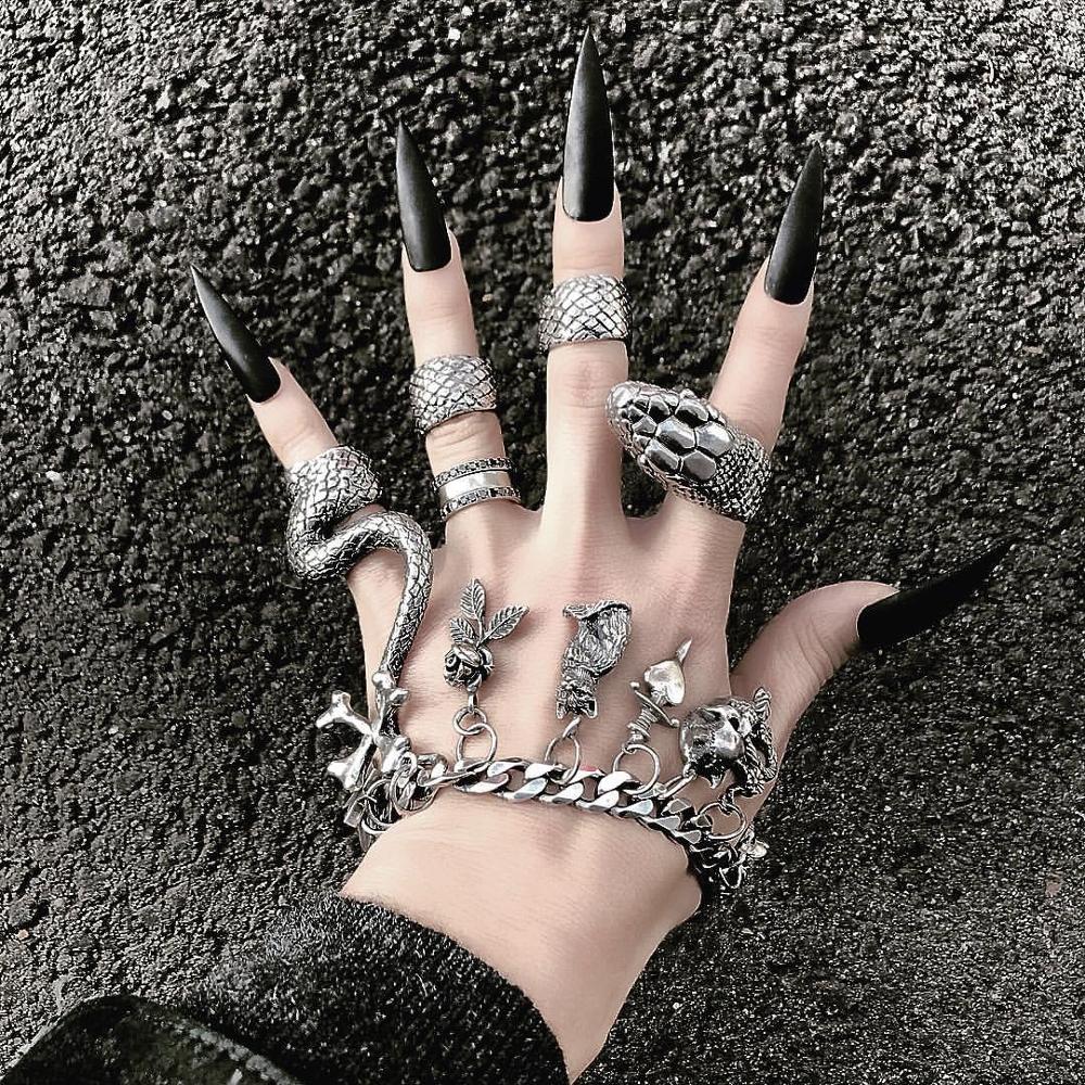 Vintage Punk Knuckle Rings Set - KMVEXO 4 stks/set Gothic Steampunk Snake