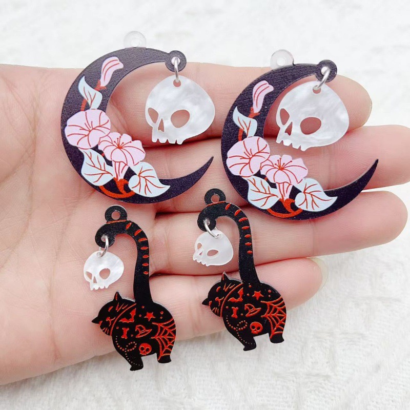 Earrings - 10 stuks Halloween acryl geest zwarte
