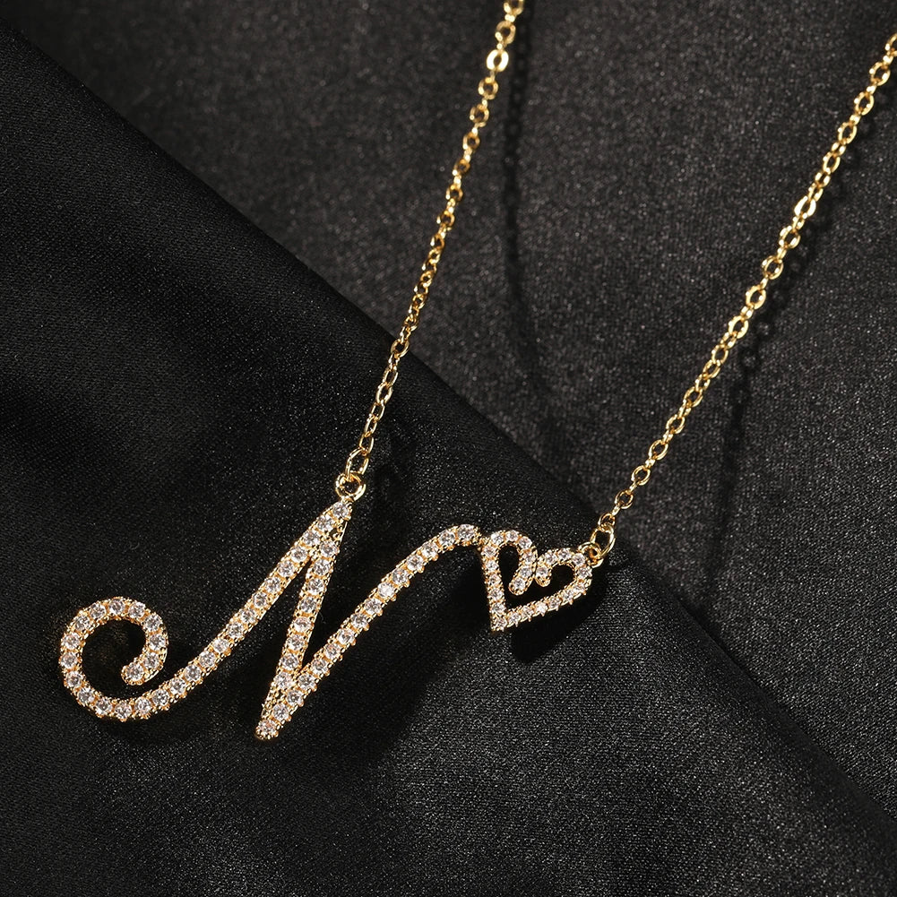 Initial Letter Necklace 18K Gold - Gepersonaliseerde script initialen ketting hartvormige letter