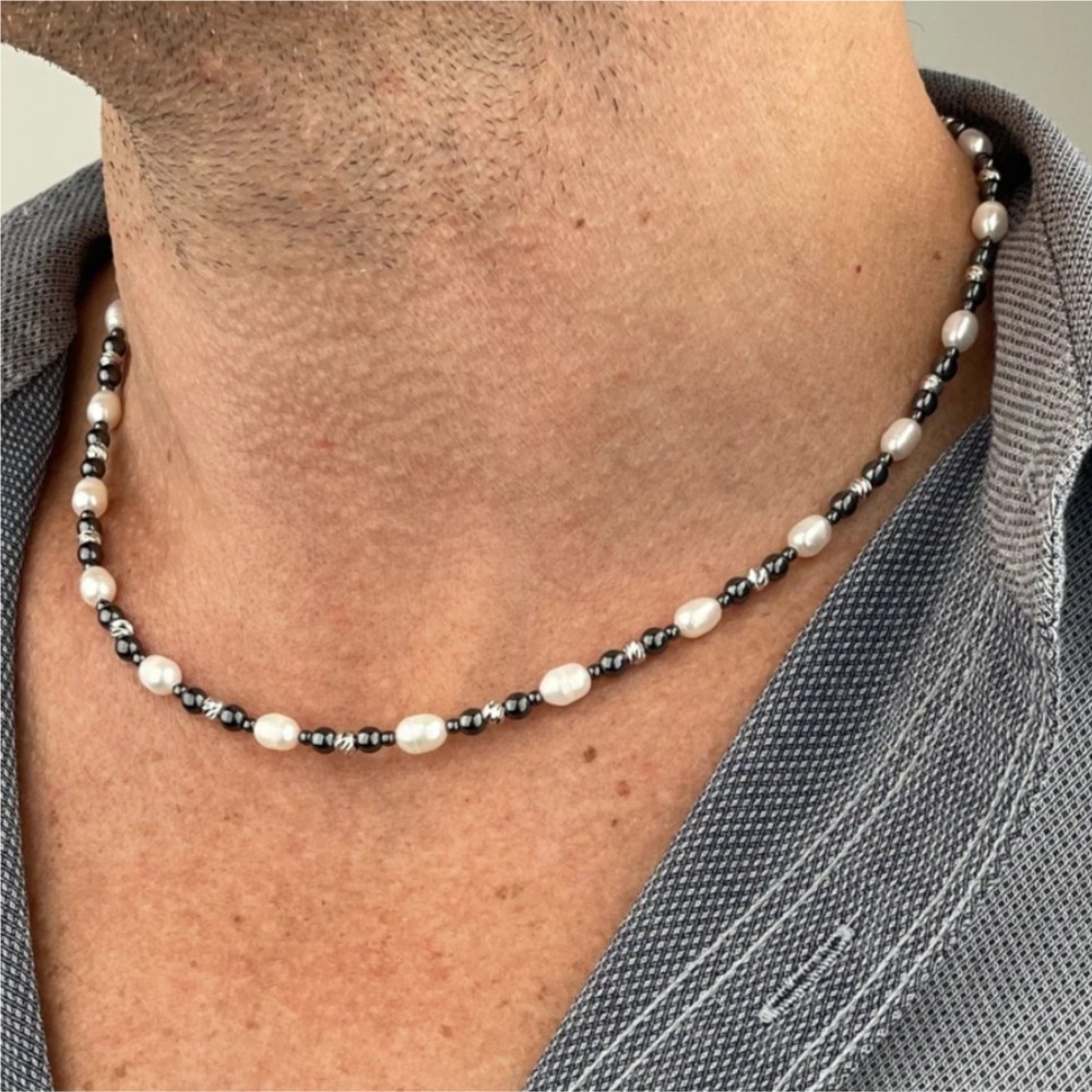 Pearl Choker Necklace Vintage - Retro Zwarte Natuursteen Barokke Parel Ketting