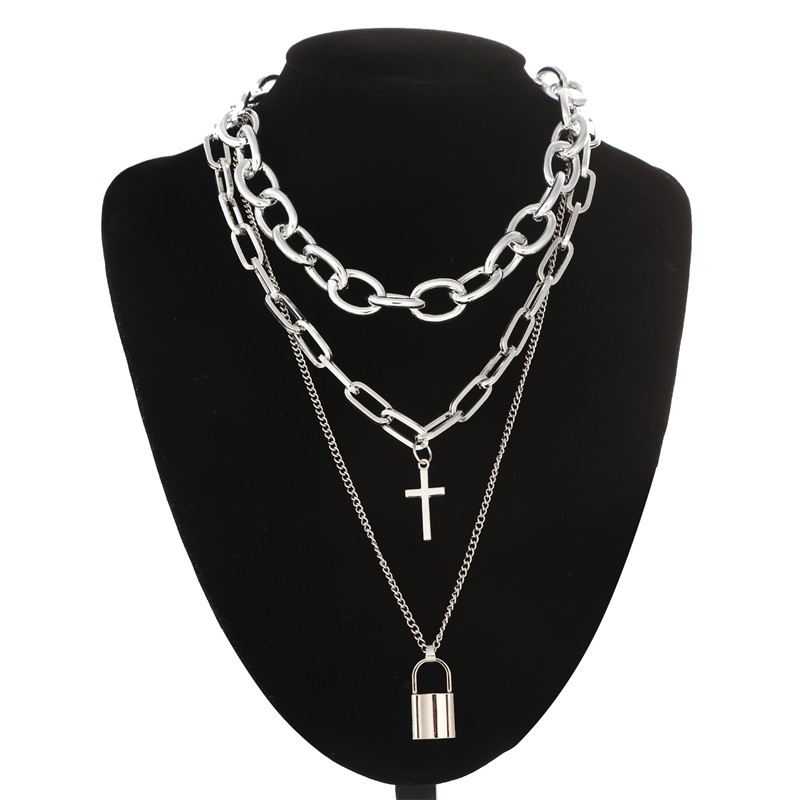 Layered Pendant Necklace Aesthetic - Fnqufuj Gelaagde Grunge Esthetische Sieraden Punk