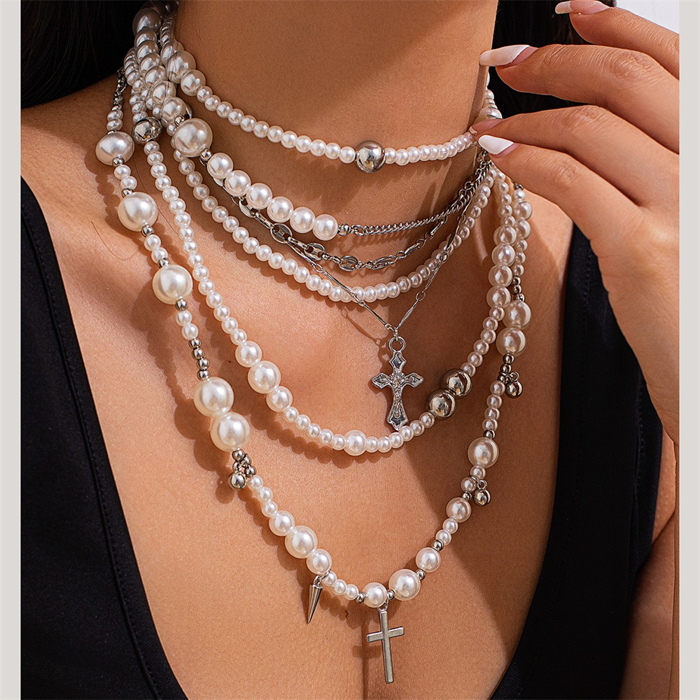 Layered Pendant Necklace Aesthetic - Multi-layer Imitatie Parel Kraal Ketting voor