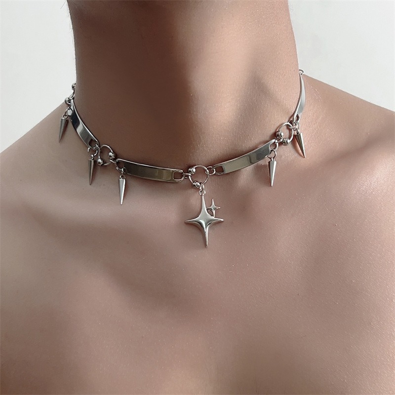 Goth Punk Spike Choker - Hiphop roestvrijstalen punk ster geklonken choker