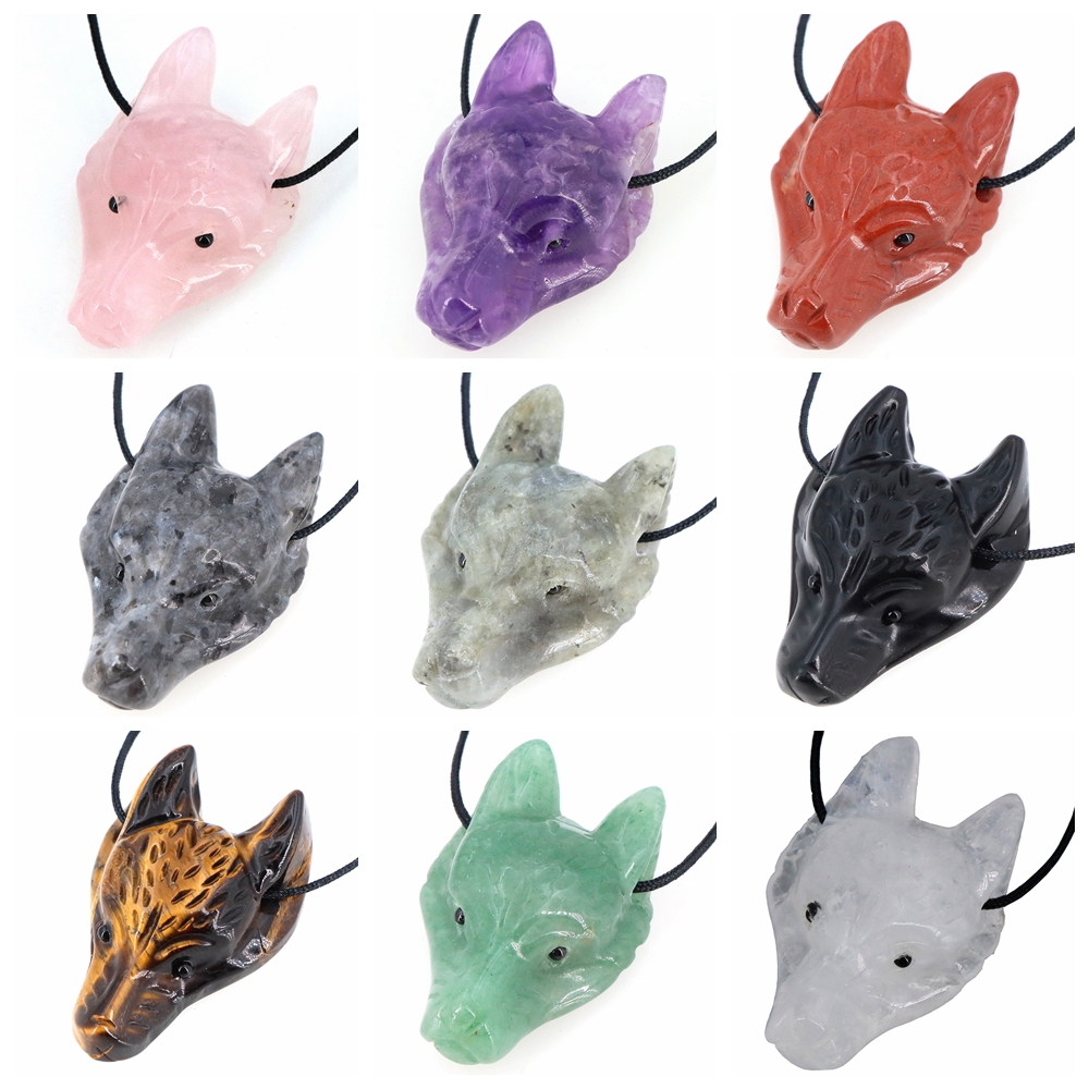 Crystal Pendant Necklace Natural Stone - 40mm Wolf Head Stone Hanger Natuurlijke