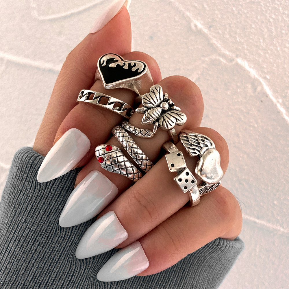Vintage Punk Knuckle Rings Set - 6 stuks vintage punk slang knokkelringen