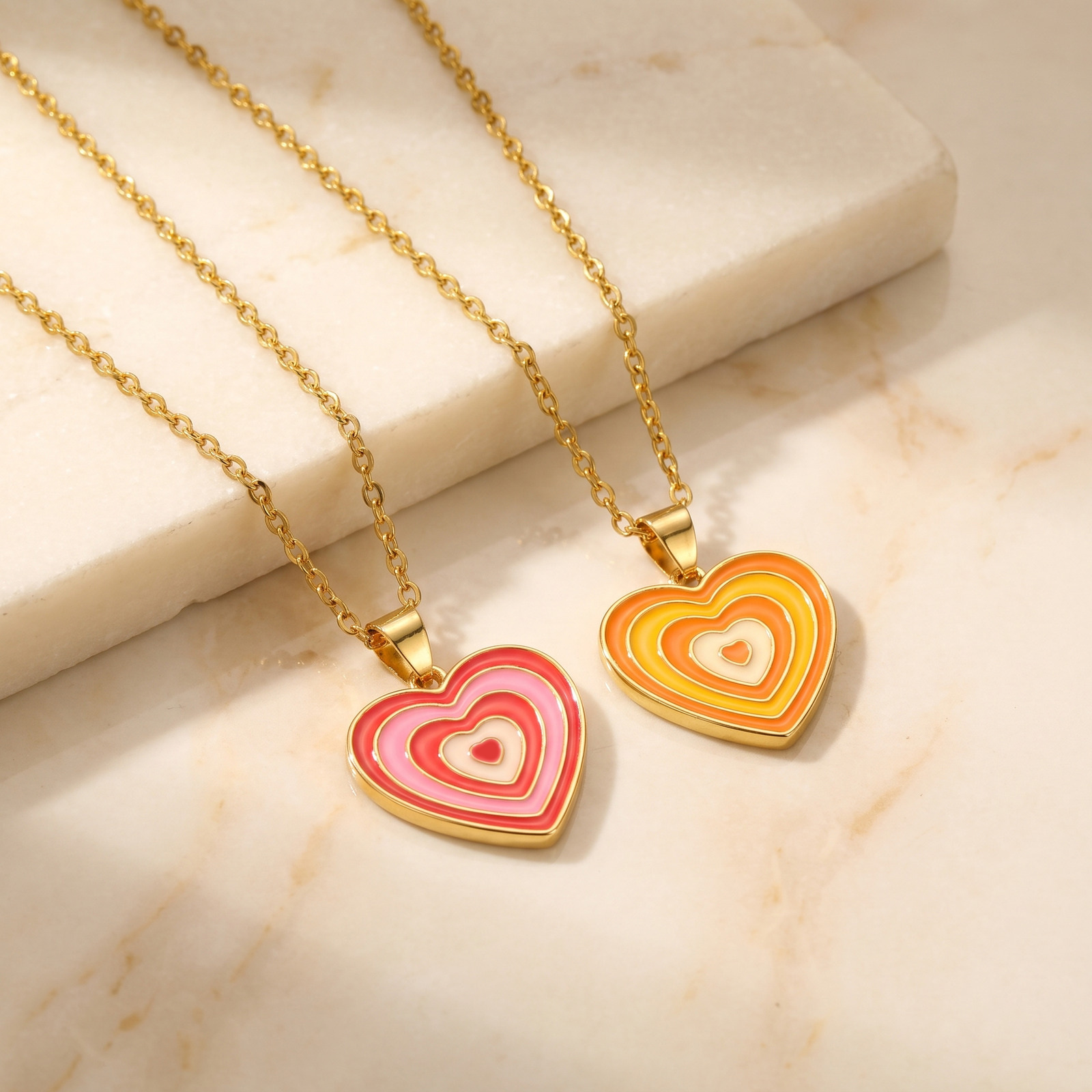 Layered Pendant Necklace Aesthetic - Y2K-stijl gelaagde emaille hart hanger ketting