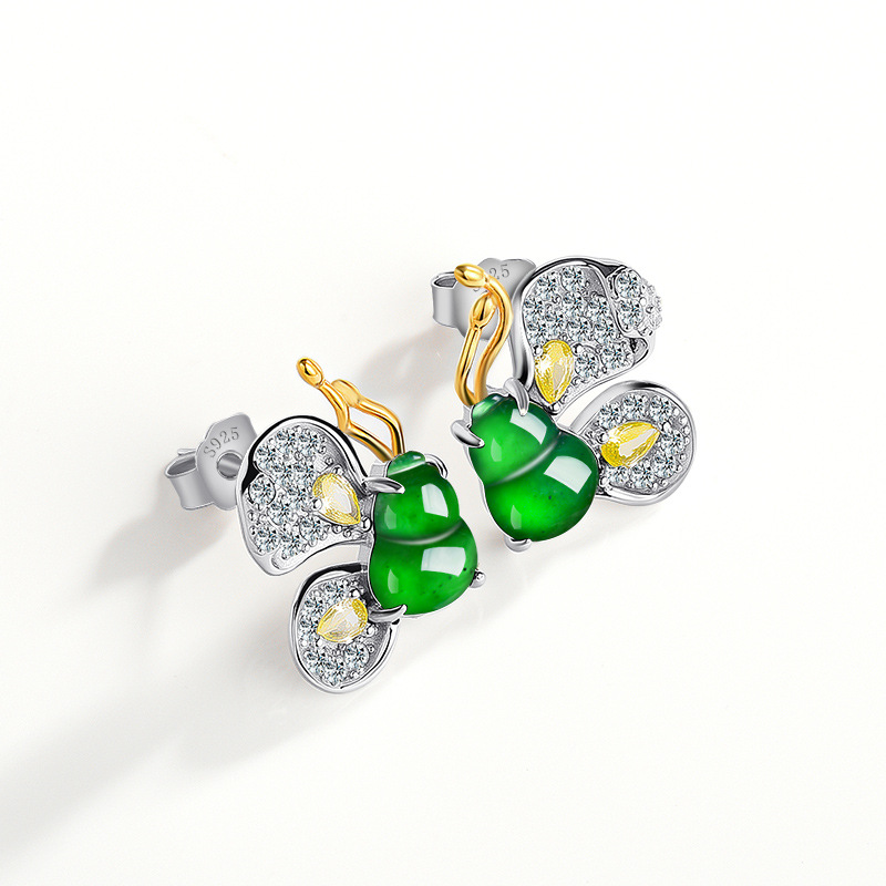 Earrings - Groene Birmese Jadeïet vlinder oorbellen Designer