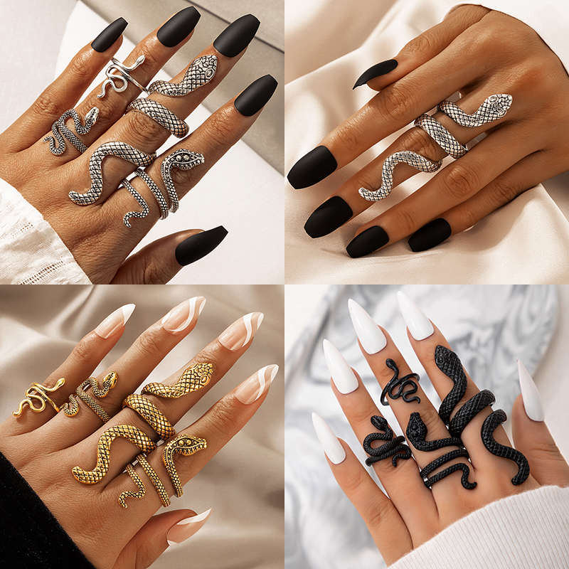Vintage Punk Knuckle Rings Set - Punk Slangvormige Knokkel Ringen Set Voor