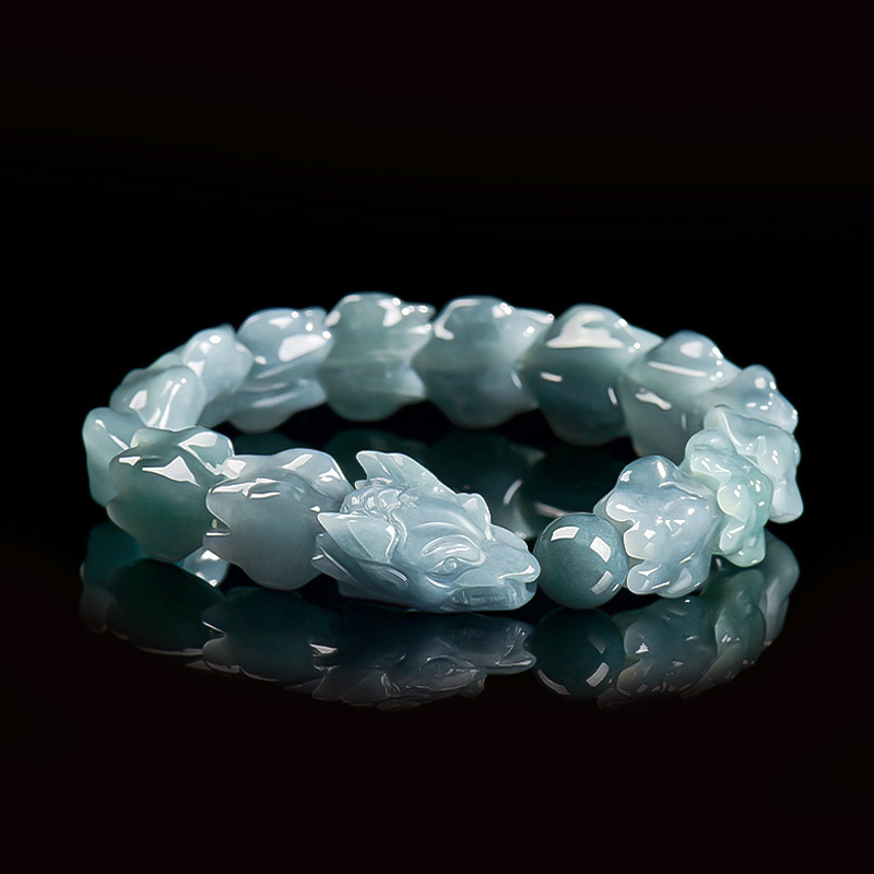 Bracelets - Blauwe Birmese Jadeïet Draak Armband Gesneden