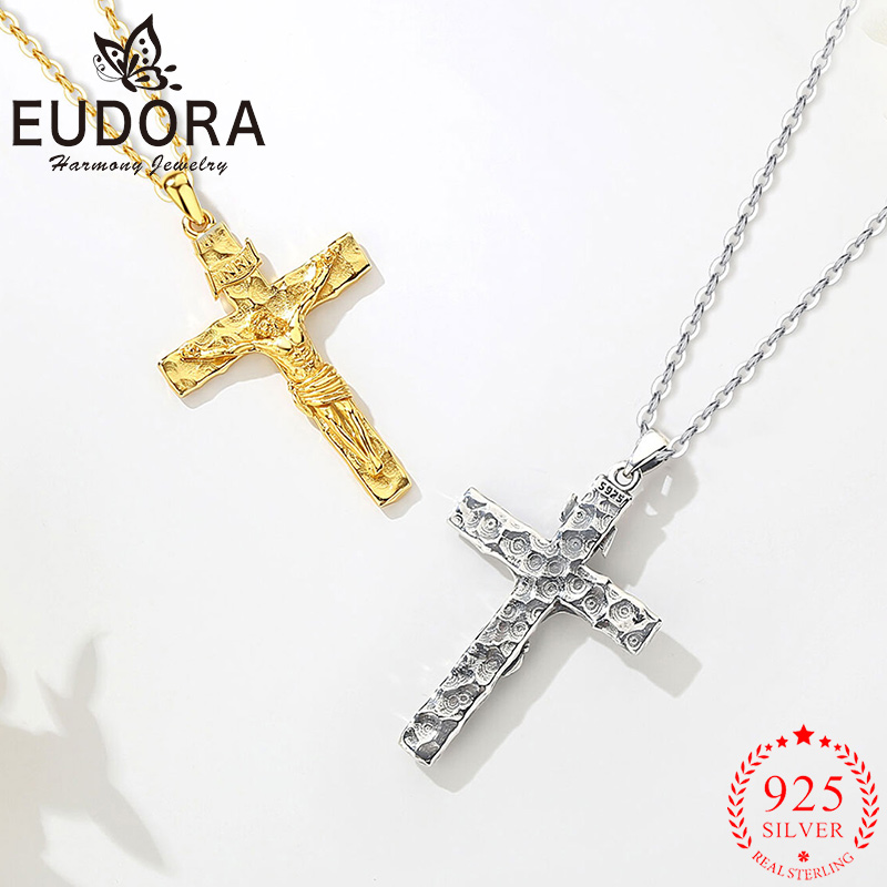 Cross Pendant Necklace Gold - Eudora Kruisbeeld Kruis Ketting 925 Sterling