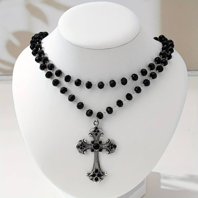 Layered Pendant Necklace Aesthetic - Y2K Grunge Gothic gelaagde kruisketting -