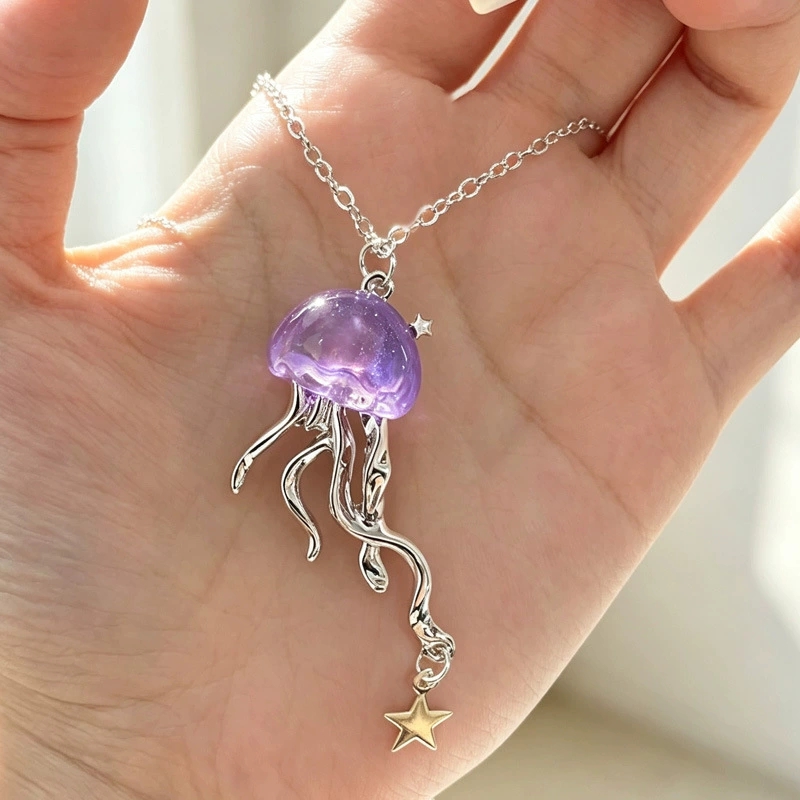 Layered Pendant Necklace Aesthetic - Leuke Paarse Kwallen Oceaan Ster Hanger
