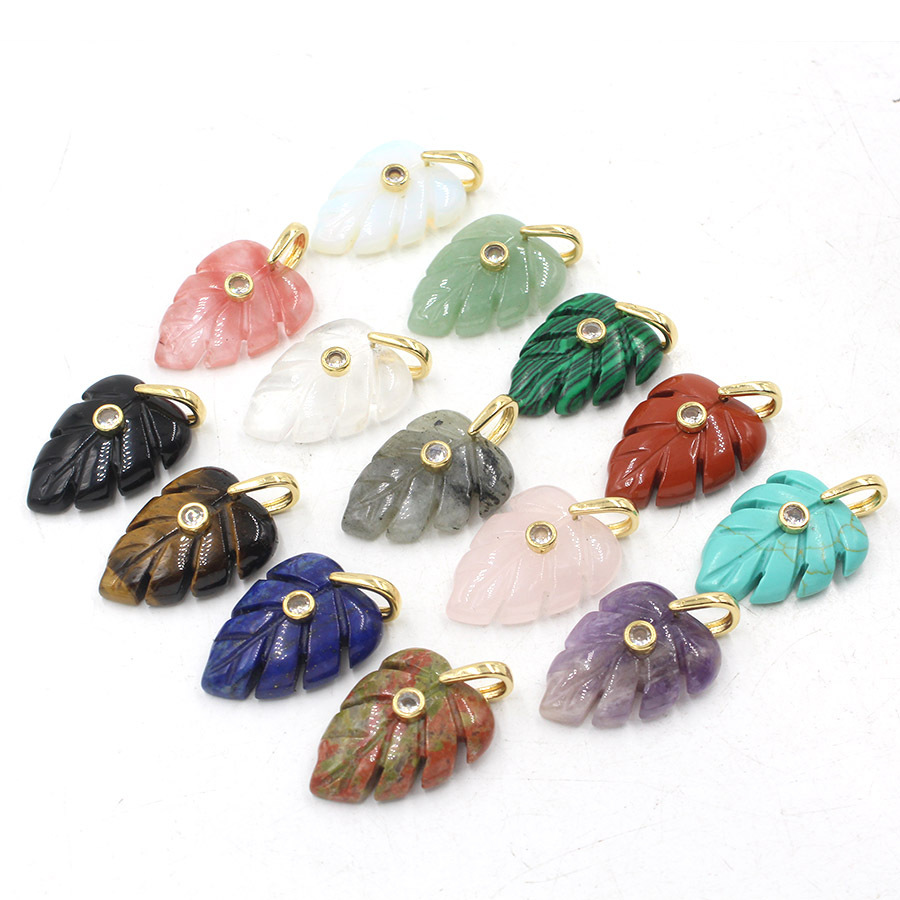 Crystal Pendant Necklace Natural Stone - Natuurlijke helende kristallen bladhanger met zirkoon