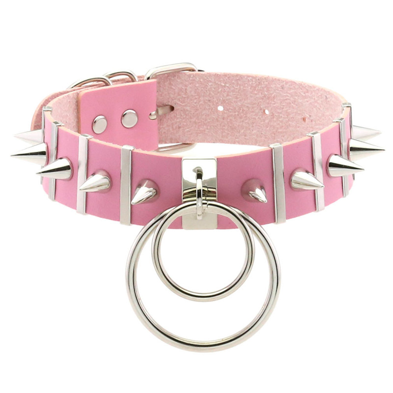 Goth Punk Spike Choker - Roze bondage spike choker nek punk
