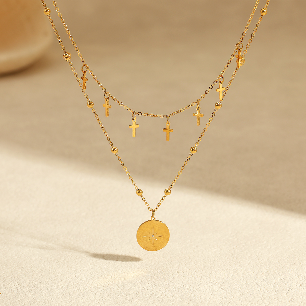Vintage dubbele laag kruiskett - Layered Pendant Necklace Aesthetic recensie en prijs