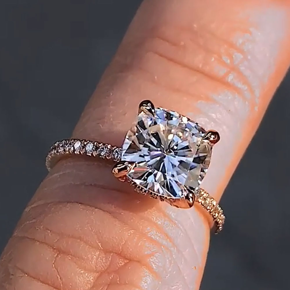 Aangepaste massief 14K Rose Go - Moissanite Engagement Ring 1 Carat recensie en prijs