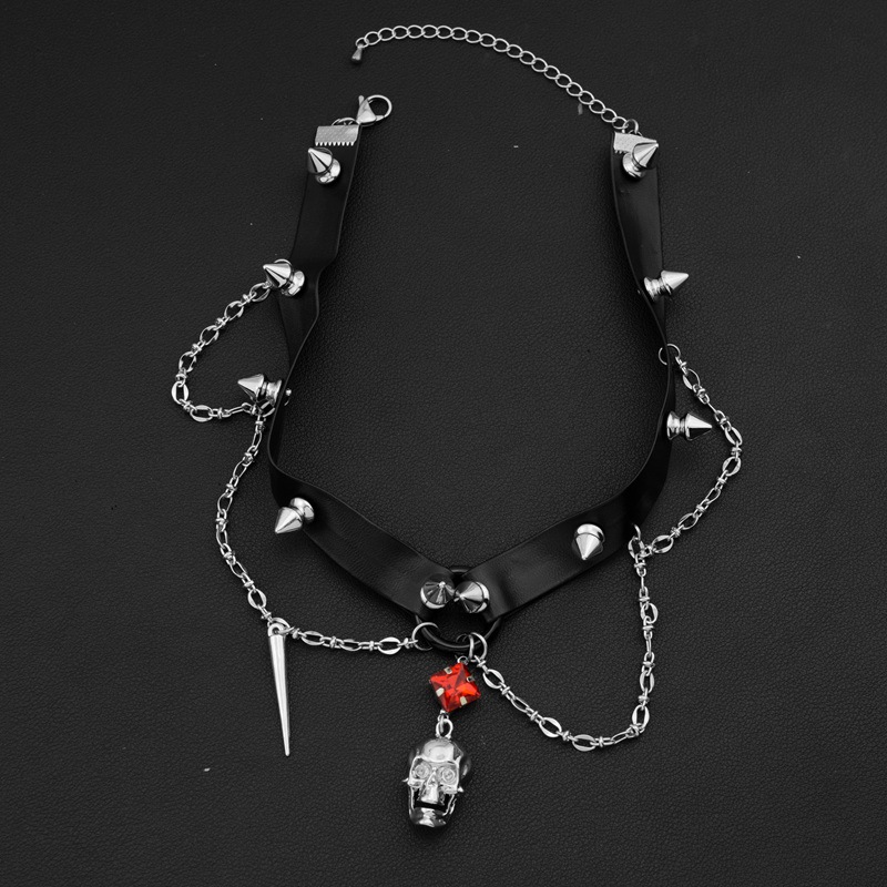 Donkere schedel lederen choker - Goth Punk Spike Choker recensie en prijs