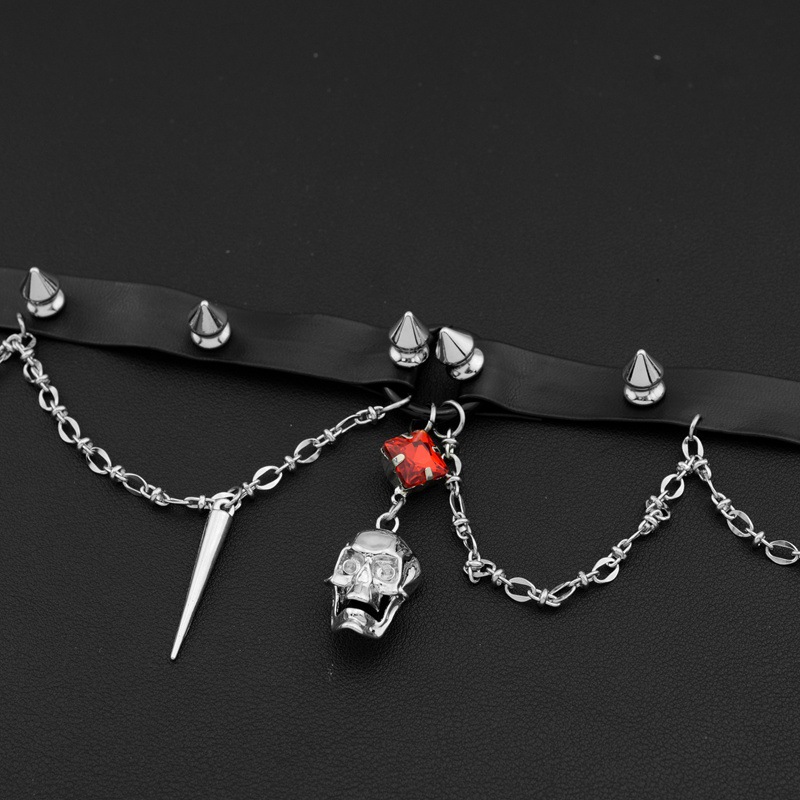 Donkere schedel lederen choker - Goth Punk Spike Choker recensie en prijs