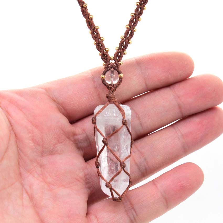 Crystal Quartz Macrame Gevloch - Crystal Pendant Necklace Natural Stone recensie en prijs