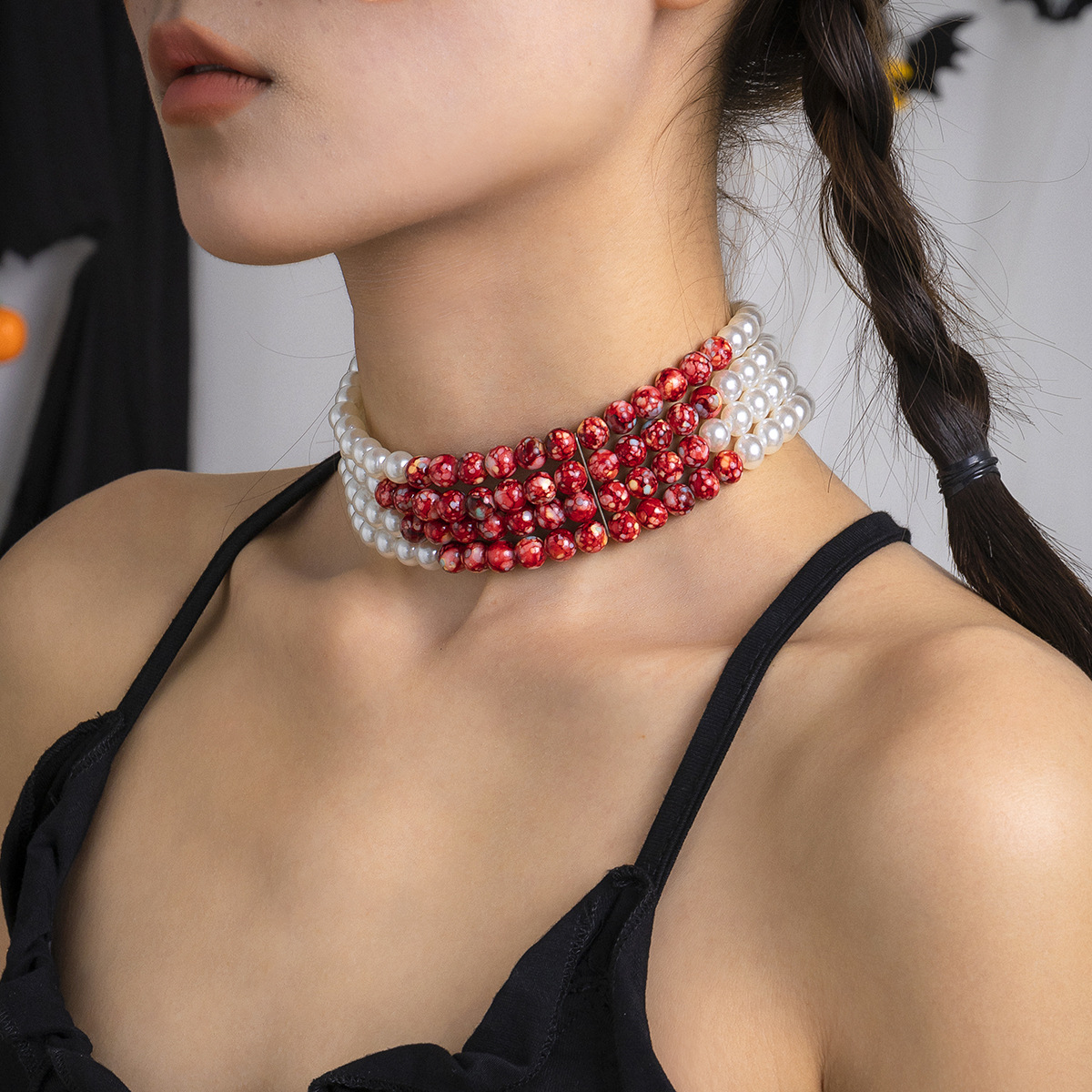 Meerlagige Vintage Rood Bloed  - Pearl Choker Necklace Vintage recensie en prijs