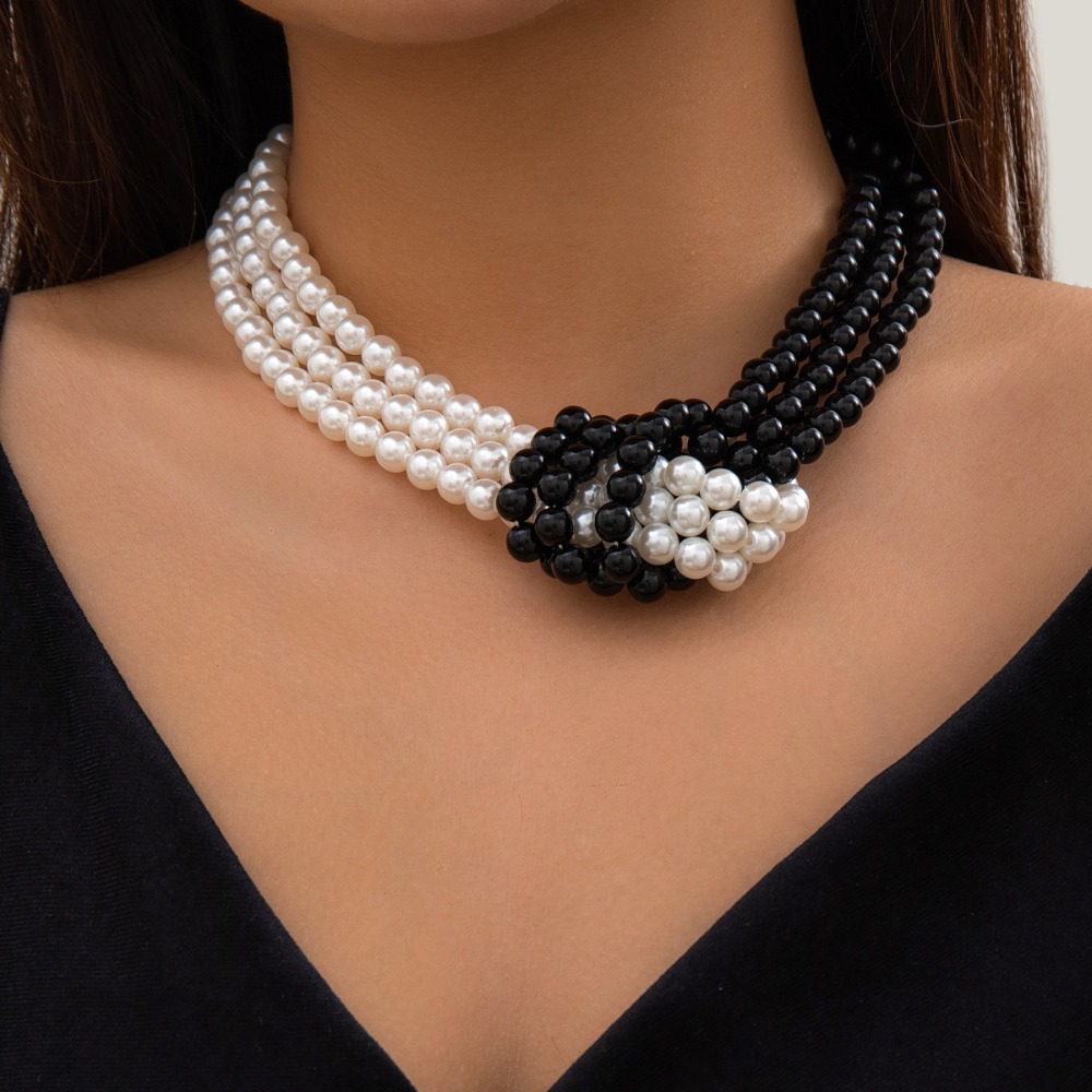 Mode Retro Zwart Wit Stiksel K - Pearl Choker Necklace Vintage recensie en prijs