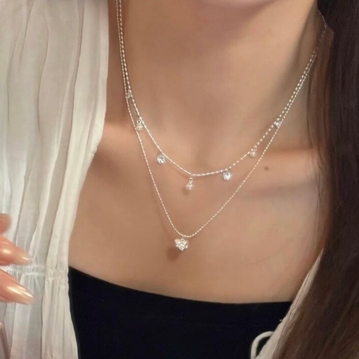 Dubbellaagse zilveren kralen c - Layered Pendant Necklace Aesthetic recensie en prijs