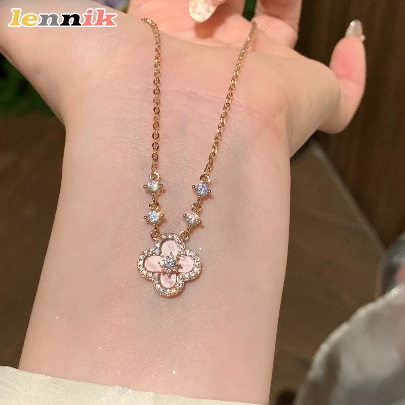Roze schelp ketting, klavertje - Layered Pendant Necklace Aesthetic recensie en prijs