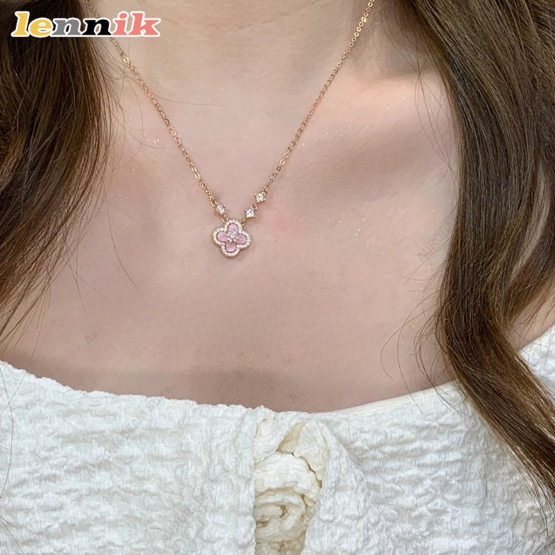 Roze schelp ketting, klavertje - Layered Pendant Necklace Aesthetic recensie en prijs